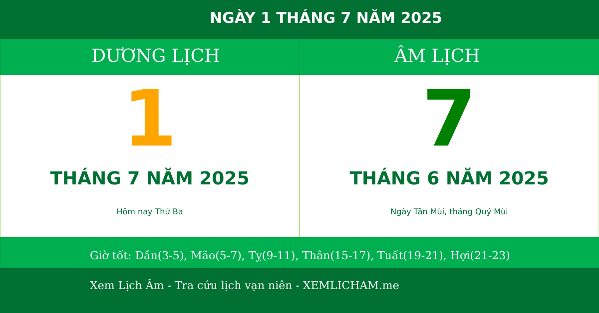 Ngày âm hôm nay ngày 1/7/2025