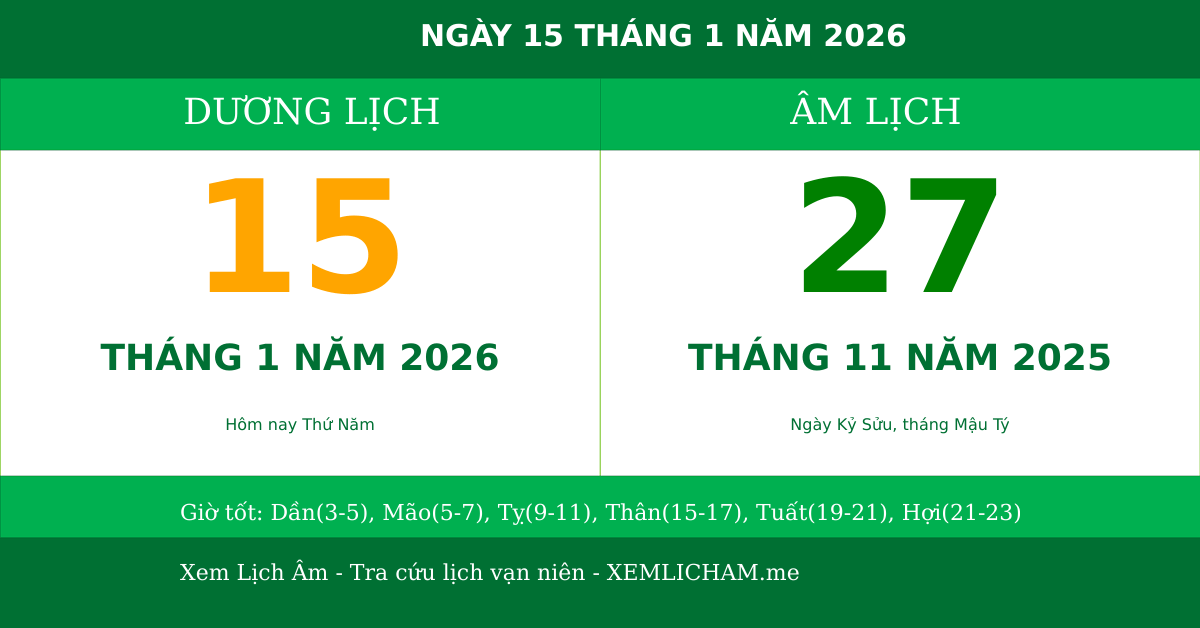Ngày âm hôm nay ngày 15/1/2026