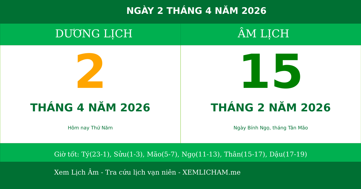 Ngày âm hôm nay ngày 2/4/2026