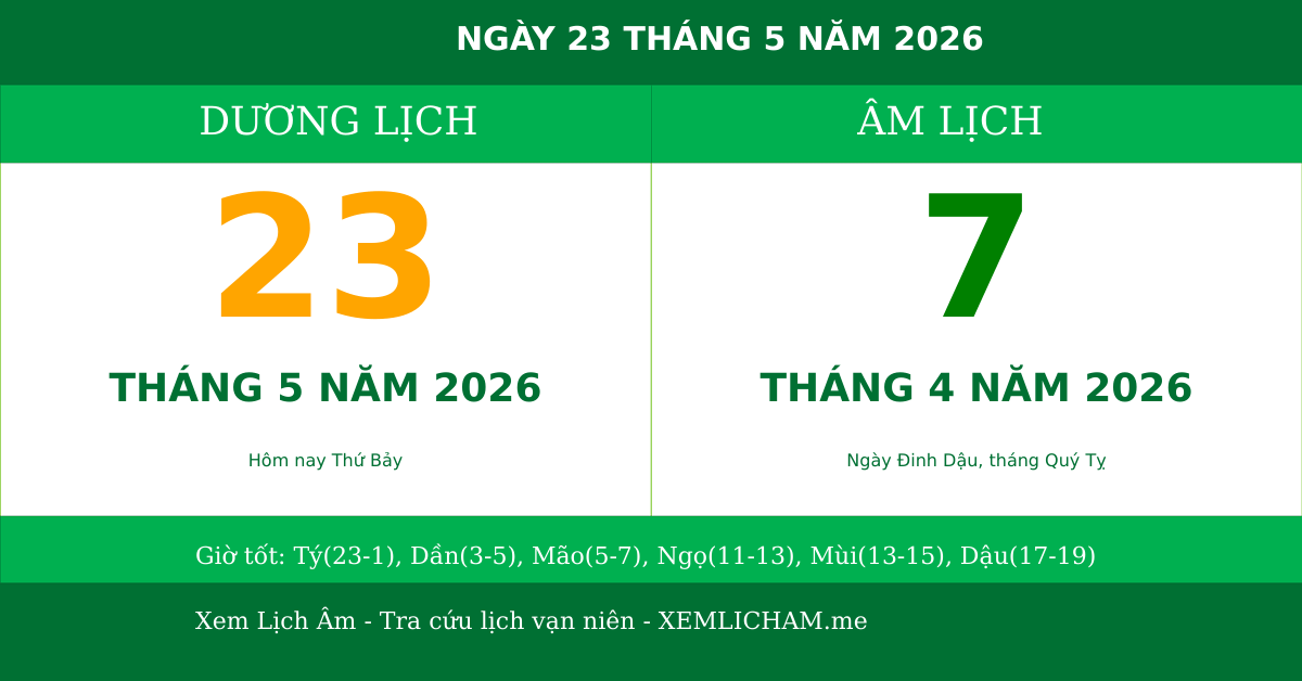 Ngày âm hôm nay ngày 23/5/2026